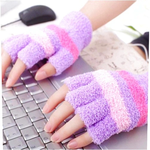 HoFire USB Heating Winter Gloves Women Hand Warm Gloves USB Heater Fingerless Warmer Mitten Gloves