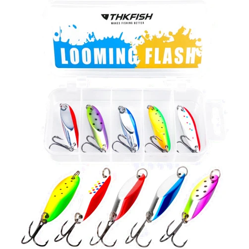 THKFISH Fishing Lures Trout Lures Fishing Spoons Lures for Trout Pike Bass Crappie Walleye 1/8oz 1/5oz 1/4oz 3/8oz 1/2oz 3/4oz 5pcs