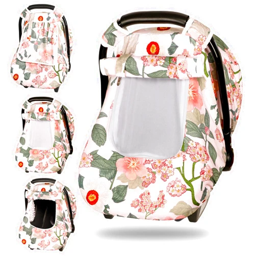 TANOFAR Car Seat Cover Baby, Winter Carseat Cover for Newborn, Infant Car Seat Cover with Windproof and Kick-Proof, Super Warm Plush Fleece Baby Carrier Cover for Infant Boys Girls (Floral)