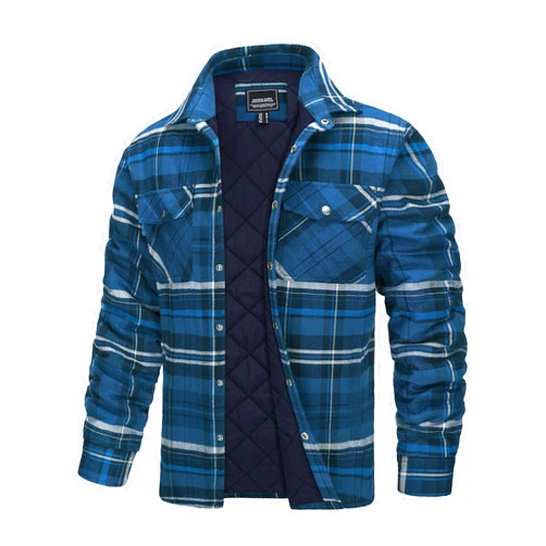 TACVASEN Men's Flannel Shirt Jacket Quilted Lined Long Sleeve Button Down Shirts Jacket