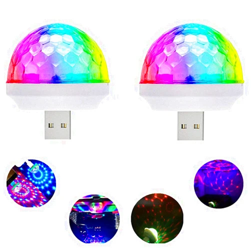 Boolian USB Mini Voice-Activated Magic Ball Light, Disco Ball Light, MINI Portable Strobe Light, LED Car USB Atmosphere Light, Suitable for Christmas/Halloween/Home Interior Decoration, Etc. White(2 pcs)