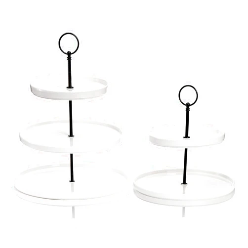 Tosnail Set of 2 White Porcelain Cupcake Stand, Tiered Serving Trays with Black Rod, 3 and 2 Tiers Dessert Cake Stand, Party Serving Trays Fruit Pastry Holders for Party, Anti-Falling Edge