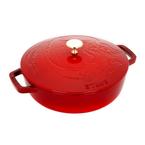 STAUB Cast Iron-Braisers/Sauté 2.5-qt Saute Pan with Dragon Lid-Cherry