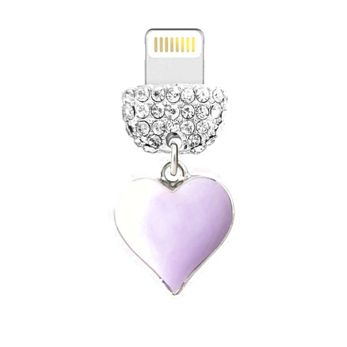 ELISE & FONDA CP606 USB Charging Port Crystal Anti Dust Plug Little Love Heart Phone Charm for iPhone 13/12/11/ XS MAX/XR/X/8 Plus/7/6S/8/SE iPad iPod (Purple)