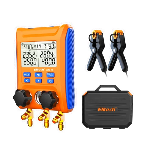 Elitech Digital Manifold Gauge 2-Way Valve with Thermometer Clamps for HVAC Systems, LMG-10