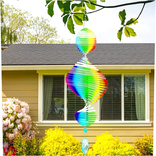 Gustamucho Helix Wind Spinners,Hanging Wind Spinner,Wind Spinners for Yard and Garden,Metal Yard Art,Garden Decor for Outside,Yard Decorations Outdoor,Christmas Decorations Outdoor Yard (Rainbow)