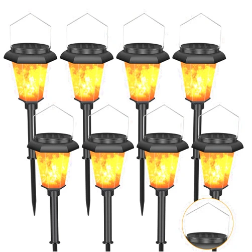 Generic 8 Pack Outdoor Solar Lights,3 in 1 Solar Flame Torch Lights Hanging Lanterns,Garden Landscape Lighting with Flickering Flames Waterproof for Pathway Lawn Patio Yard Walkway Decorations
