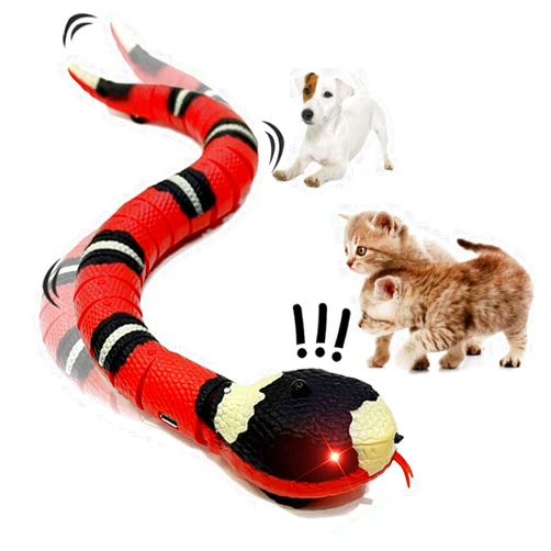 Pet2U 1PC Snake Cat Toy for Cats, Smart Sensing Snake Rechargeable, Automatically Sense Obstacles and Escape, Realistic S-Shaped Moving Electro-Sensing Cat Snake Toy, Interactive Toys for Cats