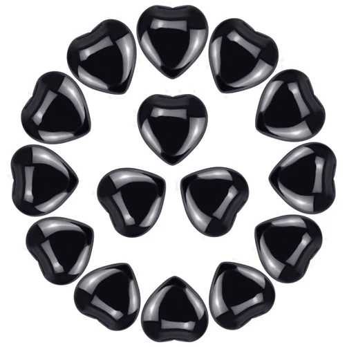 Marrywindix 15 Packs 0.8 Inch Healing Crystal Natural Black Obsidian Heart Love Carved Palm Worry Stone Chakra Reiki Balancing