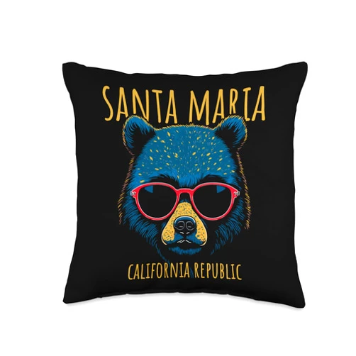 Awesome Santa Maria California Designs Souvenirs Santa Maria California USA Bear Wearing Sunglasses Design Throw Pillow, 16x16, Multicolor