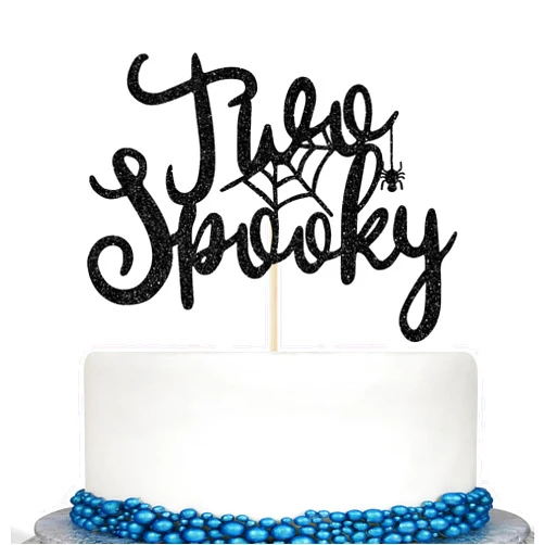 Calarjeta Two Spooky Cake Topper, Halloween 2nd Birthday Cake Decor, Two Spooky Birthday Decorations, Halloween Birthday Baby Shower Party Decorations Black Glitter