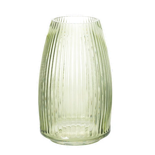 Sullivans Green Ribbed Glass Vase, Flower Vase for Modern Home Decor, Minimalist Glass Vase for Shelf and Table, Vases for Weddings & Centerpieces