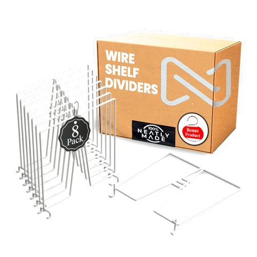 Neatly Made Tall White Wire Shelf Dividers for Closet Organization – Sturdy and Easy Set-Up Closet Shelf Dividers with Bonus Rose Gold Hanger (12 inch Wire Shelves, 8-Pack)