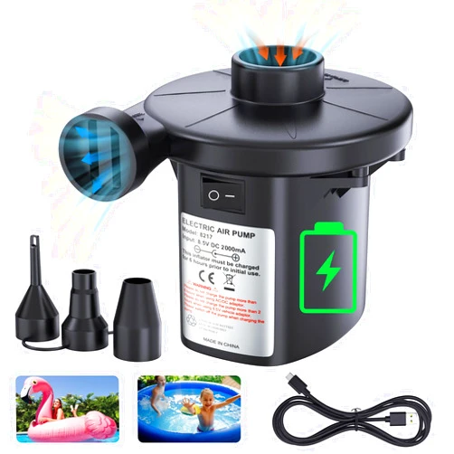 KAR4KLEANER Electric Air Pump for Inflatables Rechargeable Battery Air Pump Air Mattress Pump Electric Pump for Inflatables with 3 Nozzles Inflator Deflator for Air Beds Pool Floats Swimming Rings