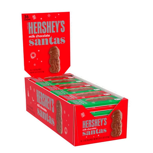 HERSHEY'S Milk Chocolate Santas, Christmas Candy Bars, 1.2 oz (36 Count)
