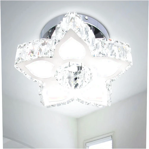FRIXCHUR Crystal Ceiling Light Modern Mini Chandelier Flower LED Flush Mount Ceiling Light Fixture for Dining Room Bedroom Living Room Small Room (Cool White)