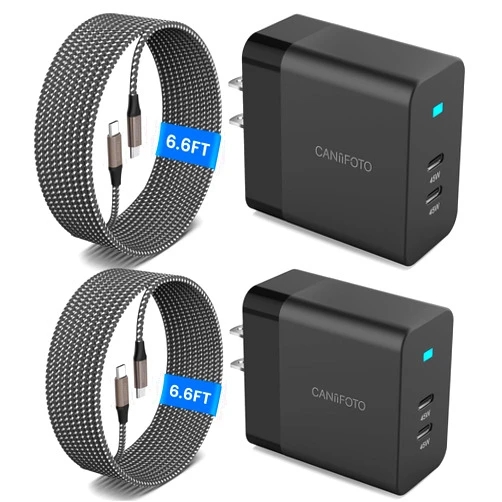 Caniifoto 2Port 45W Super Fast Charger Type C, 2Pack 45W USB-C Charger Android Phone Charger Fast Charging for Samsung Galaxy S25 Ultra/S25+/S24/S24 Ultra/S23+/S22/S20/Note10+/Tab S9 with 2X 6.6ft Type C Cord