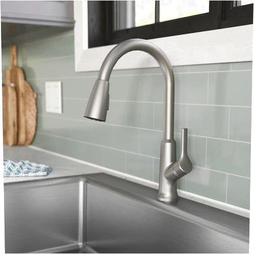 Elkay Everyday Single Hole Kitchen Faucet with Pull-Down Spray and Forward Only Lever Handle Lustrous Steel