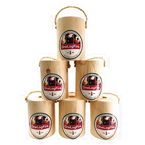 One Log Fire Campfire Log 6-Pack Mini, Firewood Log with Starter Stick, Swedish Fire Log