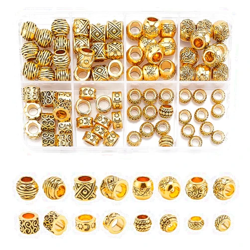 PH PandaHall 80pcs 8 Styles European Beads Tibetan Large Hole Spacers Round Tube Beads 7x4.5mm Antique Gold Spacers for Necklace Bracelet DIY Jewelry Crafts Making, Hole: 5mm
