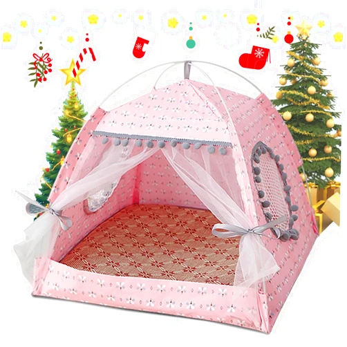 Gigreinc Cat Princess Indoor Tent House Pet Dog Cute Floral Cave Nest Bed Portable Dog Tents (M:38x38x36cm/15x15x14inch, Floral Pink)