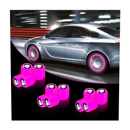YALOK 12PCS Fluorescent Skull Car Tire Valve Stem Caps, ABS Corrosion Resistant Wheel Valve Cover, Luminous Illuminated Cap Glow in The Dark, Auto Decor Accessories for Motorcycles Bicycles (Pink/White)