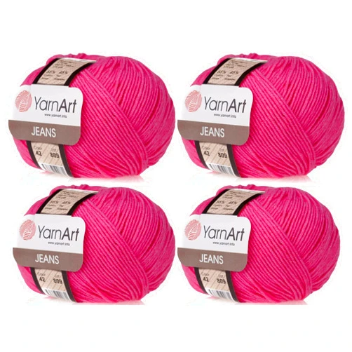 YarnArt 4 Skeins YarnArt Jeans 55% Cotton 45% Acrylic Yarn Blend Thread Crochet Hand Knitting Art Lot of 4skn 200 gr 696 yds (42-Pink)