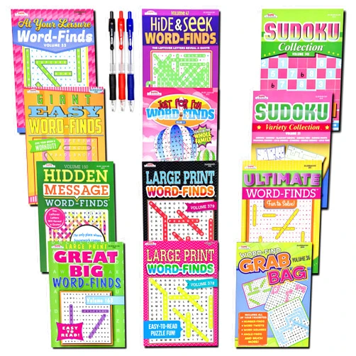 Variety Savings 12-Pack 950+ Sudoku Book, Sudoku Puzzles for Adults, Large WordSearch Puzzle for Adults, Aging Seniors Brain Stimulation Activity Book (Variety Pack Bulk), Paperback - Large 8x10