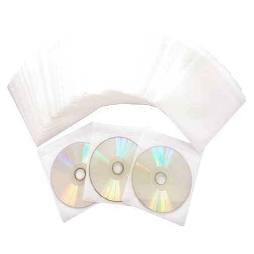 HAPPYLIVE SHOPPING 100 Pack Premium CD DVD Sleeves,Thick Non-Woven Material Double-Sided Refill Plastic Sleeve for CD and DVD Storage Binders Disc Case (White)