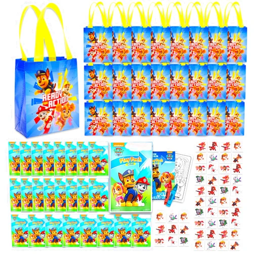 Paw Patrol Party Favors Ultimate Bundle ~ 24 Guest Set with Party Bags, Mini Coloring Activity Book Set, Stickers, and Temporary Tattoos | Paw Patrol Birthday Party Supplies for Kids