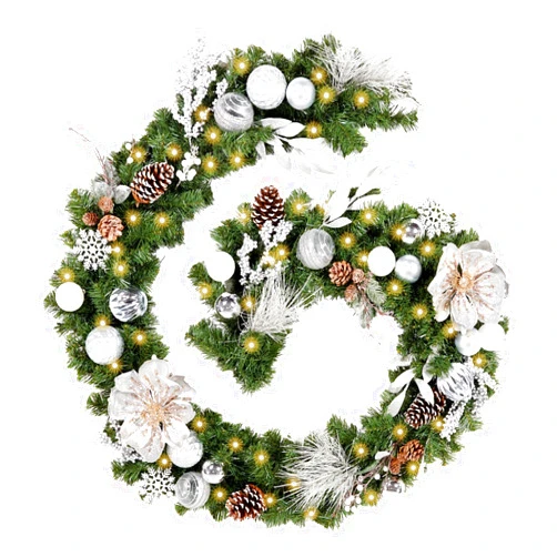 WBHome Pre-lit 9 Feet/108 Inch Christmas Garland, White & Silver Lighted Garland with 50 LED Lights for Indoor Outdoor Xmas Decor Holiday Decorations, Battery Operated (Batteries NOT Included)