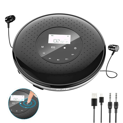 KOVCDVI Portable CD Player for Car with Touch Button Walkman CD Player Rechargeable 1000mAh CD Player with Headphones Small CD Player with LCD Display