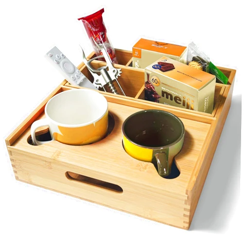 ROCDEER Couch Caddy, Bamboo Counch Console Anti-Spill Couch Cup Holder Tray, Sofa and Bed Organizer for Drink, Snack and Remotes