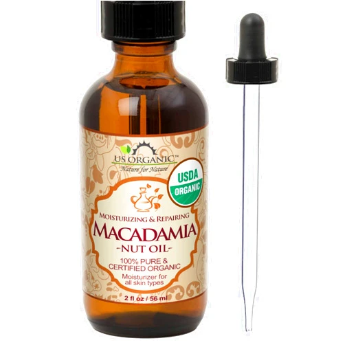 US Organic Macadamia Nut Oil Unrefined Virgin, USDA Certified Organic, Pure & Natural, Cold Pressed, Sourced in Kenya, in Amber Glass Bottle w/Glass Eye dropper for Easy Application (2 oz (Small))