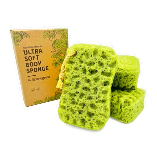 Sunlite Sports Spongentle Deep Cleansing Dual Texture Body Loofah Sponge, Vacuum Sealed, for Bath and Shower, for Gentle and Deep Exfoliation, Generous and Rich Lather, (Pack of 3)