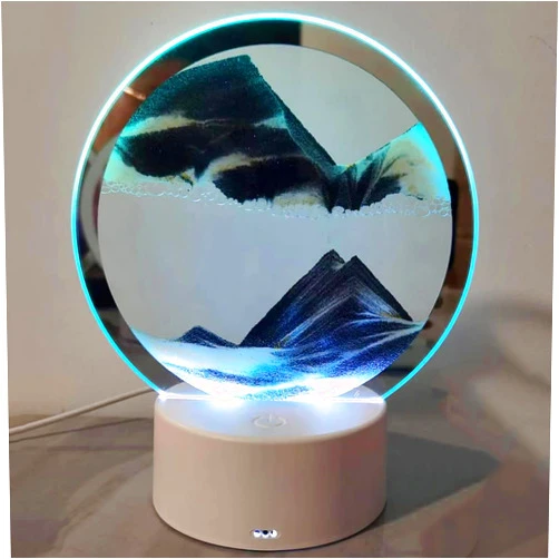 Hopanrel 3D Moving Sand Art Picture Lamp Liquid Motion Deep Sea Sandscape,RGB Color Changing QuicksandTable Lamp,360° Rotating Hourglass Night Light(Grey-Touch)
