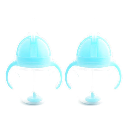 Munchkin Any Angle Sippy Cup for Toddlers, Weighted Straw Trainer Cup with Click Lock Lid, 7 Ounce, 2 Pack, Blue