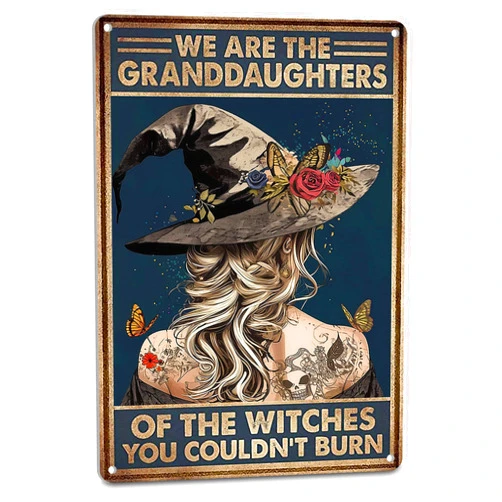 NEGLAI Witch Halloween Decor Goth Tin Signs for Hippie Room Kitchen Wall Art Decor Aesthetic Vintage Bathroom Decorations Witchy Metal Poster 8X12 Inches