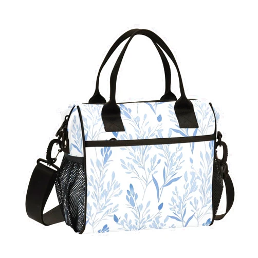 FLildon Tile Artistic Wildflower Lunch Bag Reusable Insulated Lunch Box Cooler Tote Removable Shoulder Strap Meal Picnic Bags for Outdoor Travel Office Work Medium