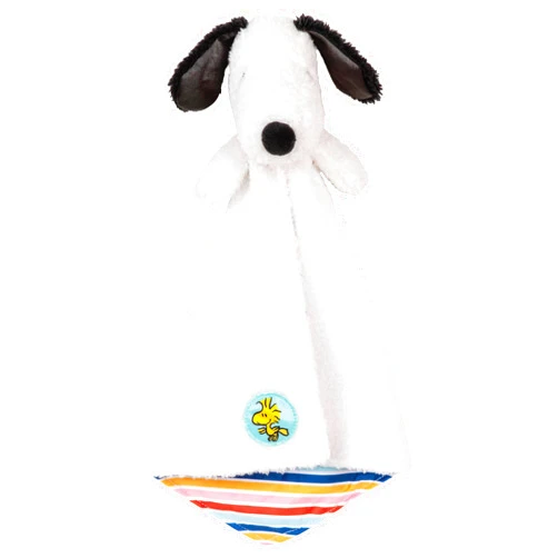 Kids Preferred Peanuts Snoopy Baby Blanket - Ultra Soft, Striped Details, Snoopy Lovey, Satin Accents, Ages 0 Months and Up, Woodstock Applique, 15 In