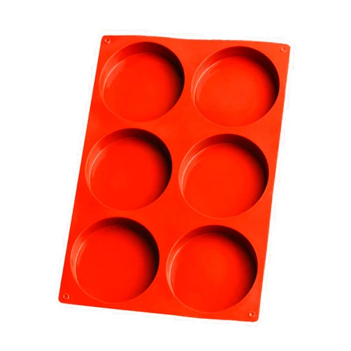 Generic Large Silicone For Baking Reusable 6 Cavity Round Baking Non Stick Food Grade Silicone Disc For Cake Candy Soap Resin DIY Craft Cookie Puss Cake (Red, One Size)