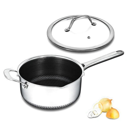 Bakoniion Hybrid Nonstick 4 QT Saucepan with Lid, Stainless Steel Stockpot with Honeycomb Texture,Compatible with All Cooktops,Dishwasher and Oven Safe