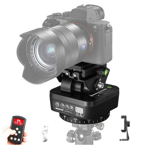 Soonpho M4 Motorized Rotating Panoramic Tripod Head, Remote Control 360° Pan Tilt Head with Mobile Phone Clip for DSLR Cameras, Camcorders, Smartphones, Tripod