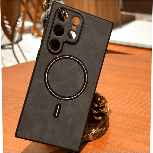 PUPAOBOOM PU Suede leather Leather Samsung Galaxy S series Case with Embedded Magnetic Ring (Black,S23 Ultra)