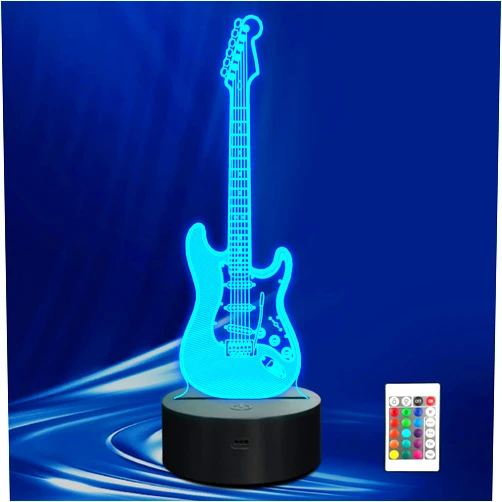 CoolGift Mart Electric Guitar Night Light, 3D LED Optical Illusion Lamp with Remote Control and Timer, Gifts for Guitar Players Guitarists Music Lovers