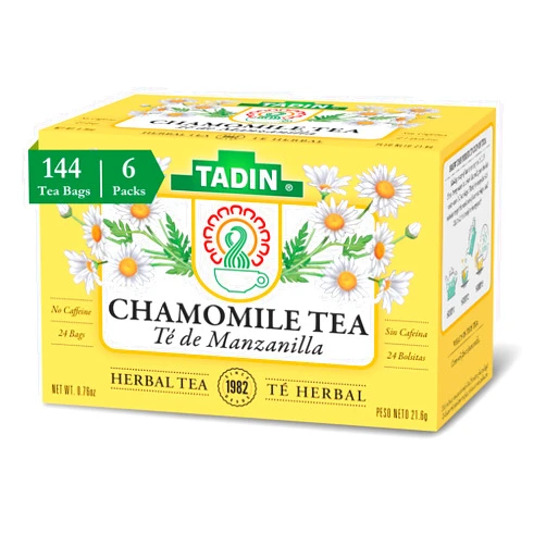 Tadin Chamomile Tea, Herbal Tea, Caffeine Free Tea, Tea Bags Individually Wrapped, 24 Tea Bags Per Box, Pack of 6
