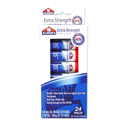 Elmer's Extra Strength Office Glue Sticks, 0.28 Ounces Each, White, 24 Sticks per Pack (E554)