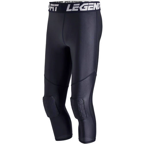 Legendfit Men's Basketball Pants w/Knee Pads 3/4 Capri Padded Compression Tights Leggings Sports Protector Gear