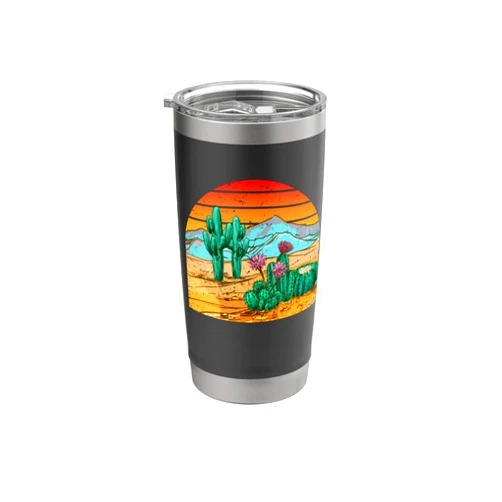80s Desert Scene Cactus Mountains Southwest Vintage 80s Desert Scene Retro Cactus Mountains Southwest Stainless Steel Insulated Tumbler