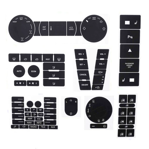 BIBAA Dash Button Repair Kit - 8pc Car Steering Wheel Windows Headlight Climate Switch Button Repair Stickers Decals for VW for Volkswagen Touareg 04-09